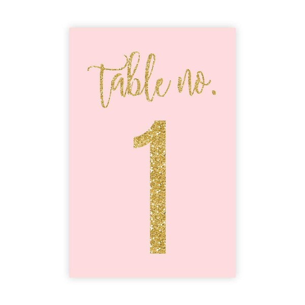 Andaz Press Blush Pink Gold Glitter Print Wedding Collection, Table Numbers 1 - 20 on Perforated Paper, Single-Sided, 4 x 6-inch, 1 Set