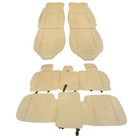 IKON MOTORSPORTS, Full Set Car Seat Covers Compatible with 2009-2023 Dodge Ram 1500, 2010-2023 Dodge Ram 2500/3500 with Split Seat 60/40, PU Leather Driver Seat Cover Cushion Protectors, Beige