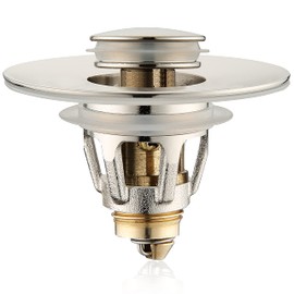 Universal Bathroom Sink Stopper - Bounce Wash Basin Drain Filter, Brushed Nickel Pop Up Drain Stopper, Bullet Core Push Type Sink Stopper, Sink Drain Plug with Anti-Clogging Strainer, for 1.1-1.5 inch