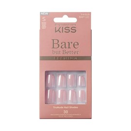 KISS Bare but Better Press-On Nails with Nail Glue 'Intro' Pink Short Squoval Shape, Contains 30 Nails, 2g Glue, 1 Manicure Stick, 1 Mini File