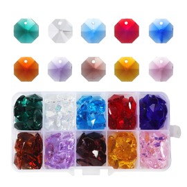 LONGWIN Lot 100pcs 1 Hole Multicolor Color Glass Octagon Beads, Crystal Prism Suncatcher Beads Chandelier Parts Replacement Beads DIY Lamp Hanging Pendant