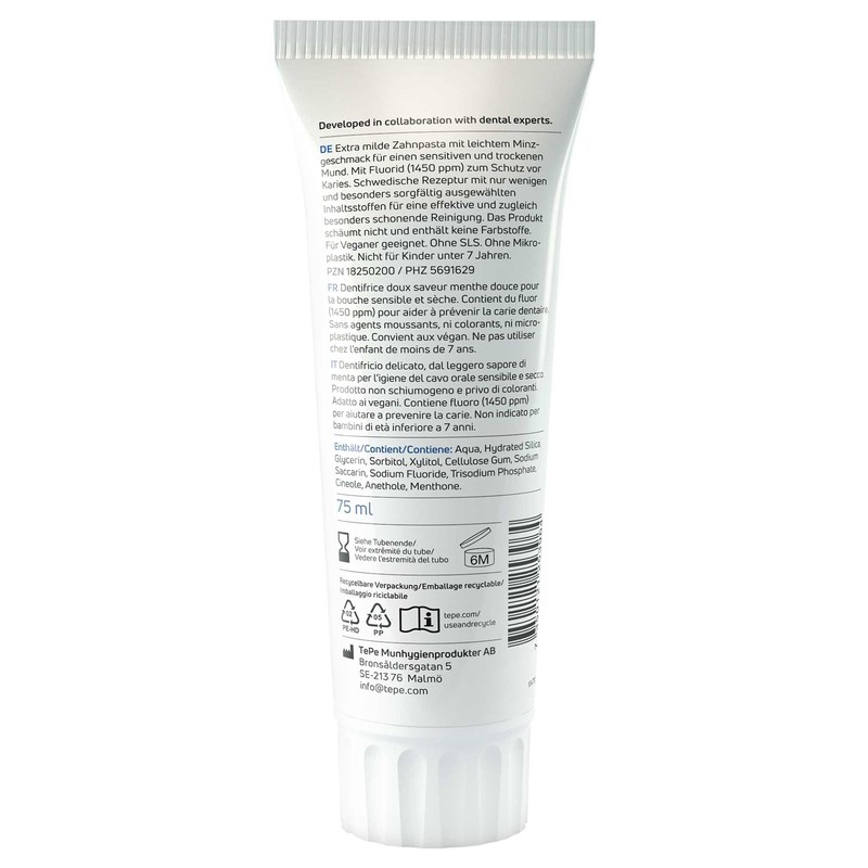 TePe Pure Toothpaste, Mild Mint, Very Gentle Fluoride Toothpaste for