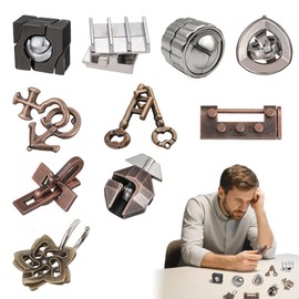 10 Pcs Metal Brain Teaser Puzzles Teaser 3D Steel Puzzle for Adults Unlock Interlocking Games IQ Educational Box for Teens,3D Highly Difficult Adult Puzzles（10 Models）