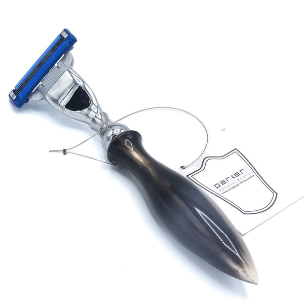 Parker 50m Real Ox Horn with Three Blades Gillette Mach 3 Compatible Razor Handle 1 Mach 3 Blade Included