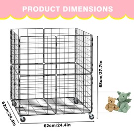 HEOMU Stuffed Animal Storage,Toy Bins for Kids Organizer,Toy Box Hold Up to 150 Plush Toysfor Nursery Play Room Bedroom Metal (Black)