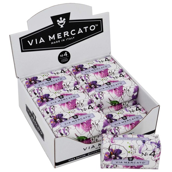 Via Mercato Italian Soap Bar (200g), No. 4 - Violets, Magnolia and Amber CASE OF 12