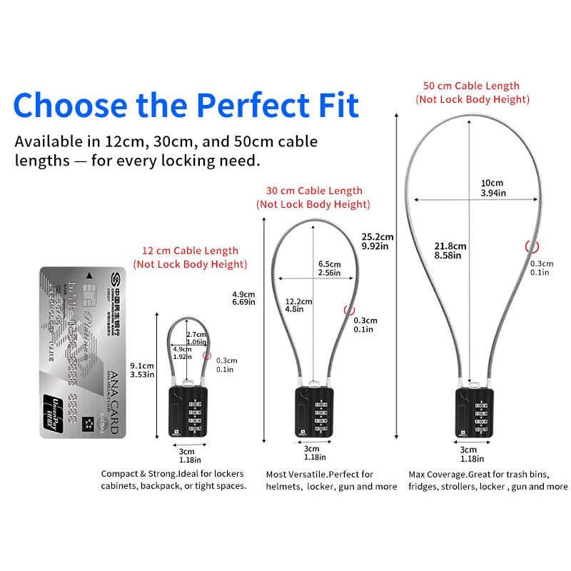 RESET-200 (1 Pack) 4 Digit Combination Cable Padlock with 4.72
