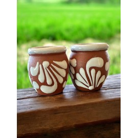 Set of 2 Mini Cantarito Shot Glasses | Mexican Pottery Shot Glasses | Handmade Talavera 2oz Tequila Cups