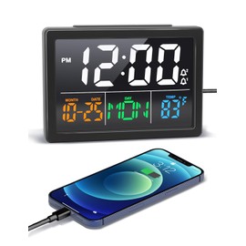 JALL Digital Alarm Clock, with 5.5" Large LED Time Display, Adjustable Alarm Volume, 6 Level Brightness, Alarm Settings, USB Charger, Temperature Detect, Snooze, Clocks for Bedroom, Bedside, Desk, Black