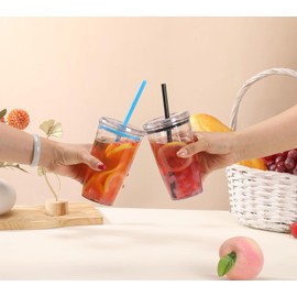 CJWLKJ Tritan Plastic Tumbler with Lid and Straw, 16oz Premium Insulated Iced Coffee Cups, Reusable Plastic Cups with Lid and Straw, Pink