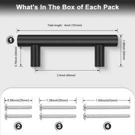 Probrico 15 Pack Black Kitchen Cabinet Handles,Hole Centers (64mm) 2.5 Inch Black Dresser Drawer Pull Handles,Stainless Steel Cabinet Pulls 4inch Total Length
