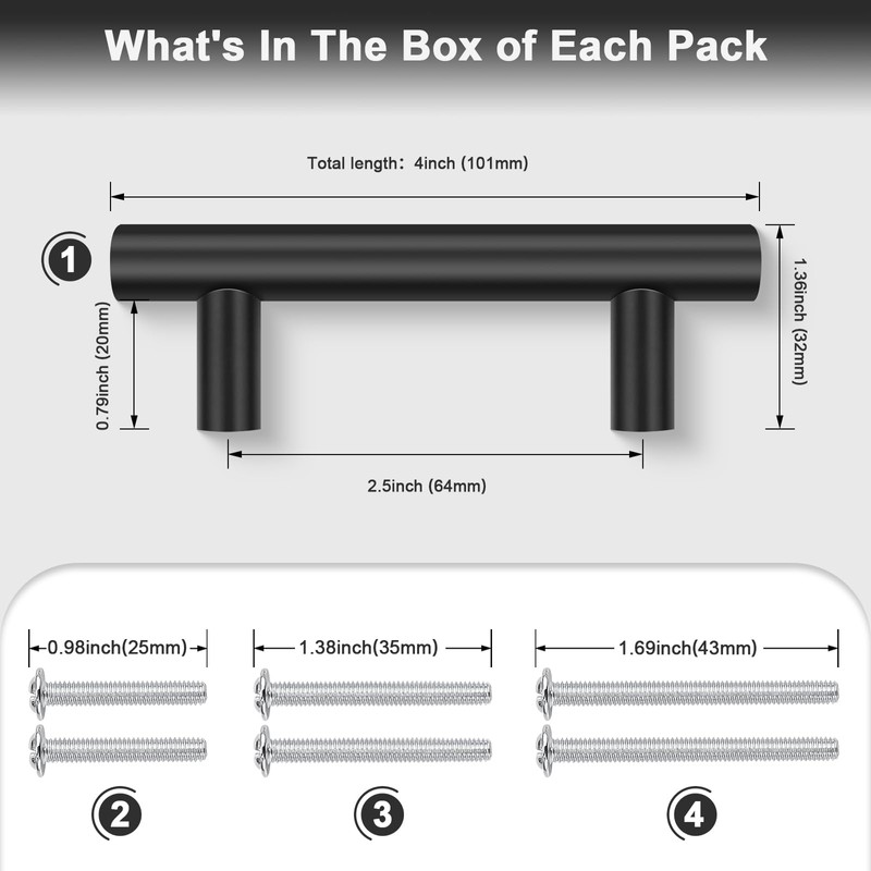 Probrico 15 Pack Black Kitchen Cabinet Handles,Hole Centers (64mm) 2.5