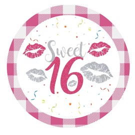 Fedyufook Pink Plaid Sweet 16 16th Birthday Party Favor Stickers - 2 in - 50 Labels