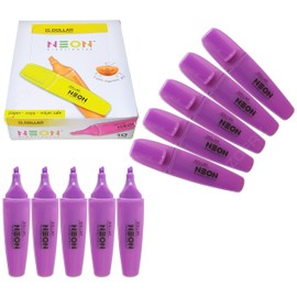DOLLAR HL625 Neon Fluorescent Highlighter Pens, VIOLET, Pack of 10, Chisel Tip (5.0mm), 3-Point Grip, Multipack, Fast-drying, School Office Home Highlighters