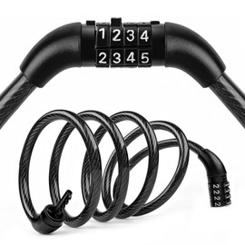 Flexzion Bike Cable Lock, Bicycle Cycling Security Keyless Tool 4 Digit Combination - 4 ft x 5/16 Inch (8mm) Self Coiling Lightweight for Motor Sport Bike Baby Trolley Carts Tool Boxes