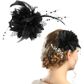 Black Fascinator Elegant Feather Flower Hair Clip Fascinators Corsage Beaded Beak Hair Clip Brooch,Ideal Hair Accessories for Women and Girls Birthday,Bridal,Engagement Wedding,Ascot,Derby,Party