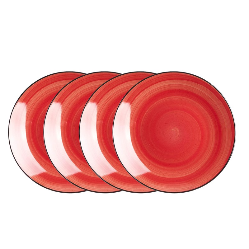 HomeVss Sonoma 16 Piece Stoneware Dinner Set Red, Outside Black