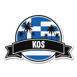 Kos Vinyl Sticker Greek Flag City Palm Tree Travel Holiday Geography Location Decal Scrapbook Decal 2x10cm #83270