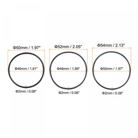 sourcing map 30-in-1 Nitrile Rubber O-Ring Set 50 mm 52 mm 54 mm OD 46 mm 48 mm 50 mm ID 2 mm Thick Seal Black