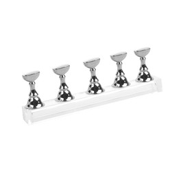 SAFIGLE 2 Sets Acrylic Nail Tips Display Stand Magnetic Holder with Bar for False Nails Practice Stylish Chessboard Design Includes Stands Silver