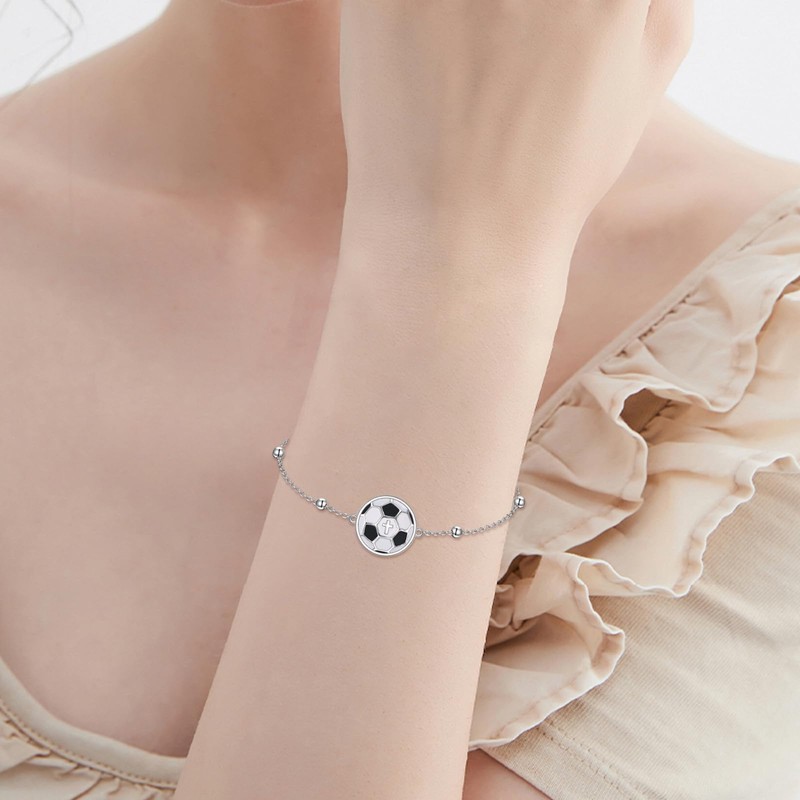 LWQQWL Soccer Bracelet for Women 925 Sterling Silver Sports Jewelry