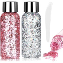 2 Brillos para Cuerpo, Gel con Purpurina para Cuerpo, Sombras Ojos Impermeables para Niñas, Armaduras de Labios, Pintura para Cabello Brillo Decorar Festival Arte Fiesta Maquillaje (Paquete 1)