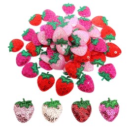 80PCS Strawberry Padded Sequins Patches, Pink Glue On Embroidered Appliques, Fruit Glitter Sew on Patches, Mini Embroidery Appliques for Clothes T-Shirts Jeans Hats Bags DIY Sewing Craft Decoration