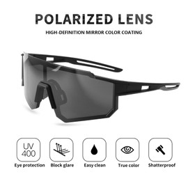 Tsctswk Polarized Sports Sunglasses Men Women, Outdoors UV Protection Sun glasses,Cycling Fishing Baseball Running Sunglasses(Black & Black Frame)