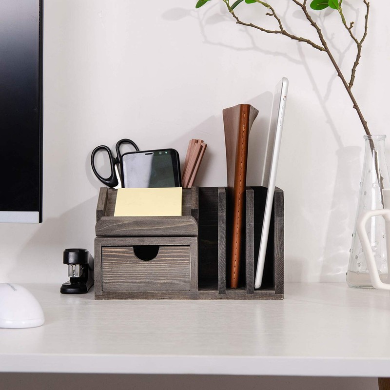 Liry Products Gray Rustic Wood Desk Organizer Storage Cabinet Mail