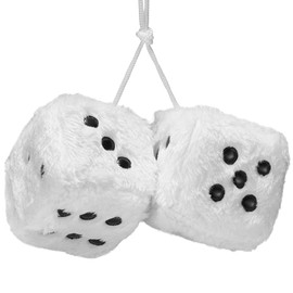 JSCARLIFE Fuzzy Plush Dice 2.95”, Retro Square Plush Hanging Mirror Fuzzy Dices for Car Interior Ornament Decoration (White)