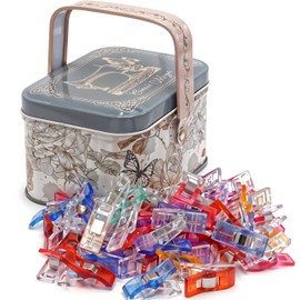 Performore Magik Clips, 100-Pack Multicolored Sewing Clips for Quilting & Crafts – Includes Decorative Butterfly Tin for Storage. Ideal for Precise Sewing, Fabric Holding, and Creative Craft Projects