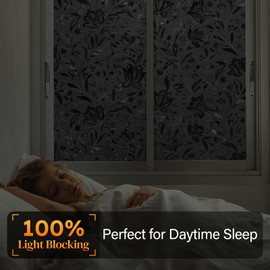 rabbitgoo Total Blackout Window Film Sun Blocking, Black Privacy Window Film Light Blocker, Stained Glass Thermal Cling Heat Control, Room Darkening Glass Sticker for Door Covering, 35.4" x 78.7"