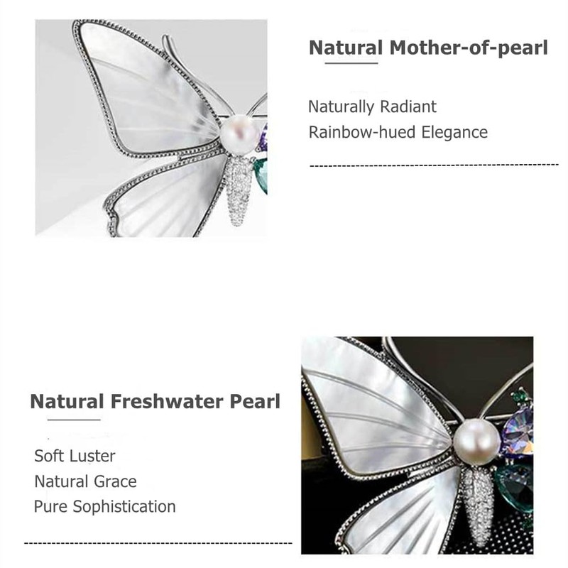 Elegant Silver Butterfly Brooch - Copper with Tungsten Gold Plating,