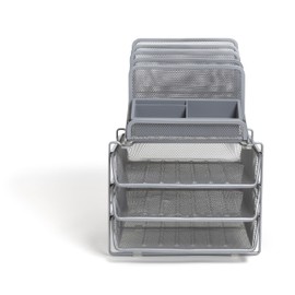 TRU RED Staples All-In-One 10-Compartment Wire Mesh Desk Organizer - Perfect for Office and Home Use Storage, Silver (TR57531-CC)