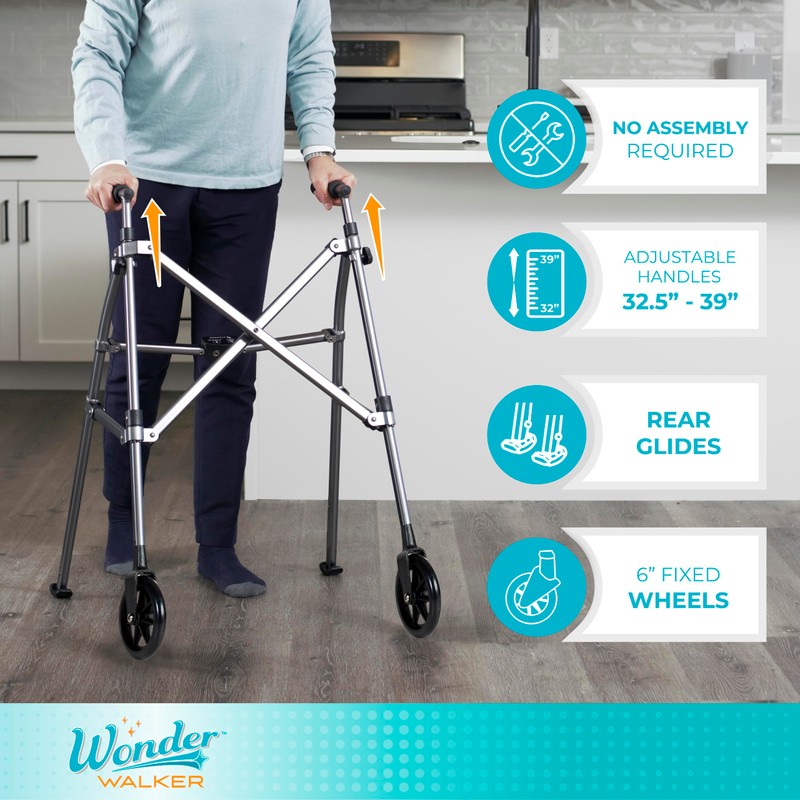 Stander Space Saver Walker, Lightweight Folding Rolling Mobility Aid for