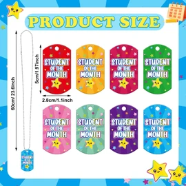 Dansydaisy 64 Set Student of The Month Dog Tags Necklaces Bulk Motivational Student Incentives Acrylic Dog Tags with Chains for Recognition Award Education Reward Gifts School Teacher Supplies