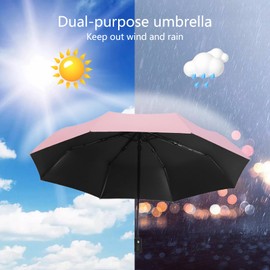 EEPLUYTY Pocket Umbrella, Auto Open And Close, Anti-UV Umbrella, 8 Bone Windproof Umbrella, Anti-UV Umbrella, Lightweight And Strong, Pink