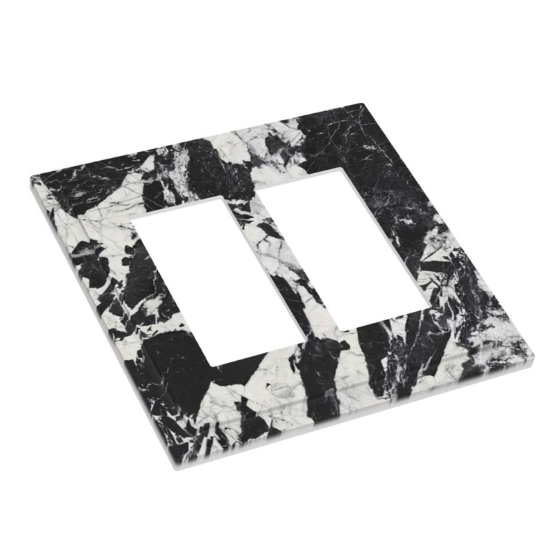 Black White Marble Abstract Luxury Decorative Outlet Covers 2 Gang