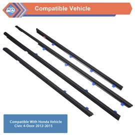 ZONFANT 4 Pcs Car Outer Door Window Moulding Trim Weatherstrip Seal Belt Compatible with Honda Vehicle 2012-2015 Civic, Replace#72450-TR0-A01 72410-TR0-A01 72950-TR0-A01 72910-TR0-A01