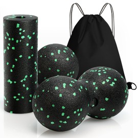 Fascia Ball and Fascia Roller Set, Small Massage Ball, Fascia Roller for Spine, Back, Neck, Massage Ball Set, Medium Hard with Storage Bag (Pack of 3)