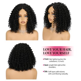 SISICLOUD Nature Black 12 Inch Short Curly Bob Wigs Wear and Go Deep Wave Glueless Synthetic Lace Hairline Wig for Black Women Pre Cut Middle Part Wig for Daily Use