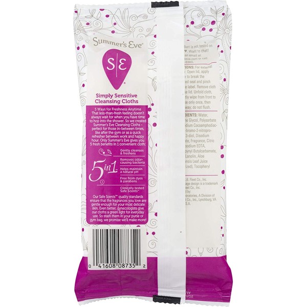 Summer's Eve Cleansing Cloths | Simply Sensitive |32 Count | Pack of 4 | pH-Balanced | Dermatologist & Gynecologist Tested