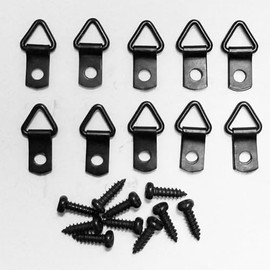 Mini Triangle Picture Hangers, 10 Count, Black, Extra Heavy Steel, 0.6mm Thick - with Screws