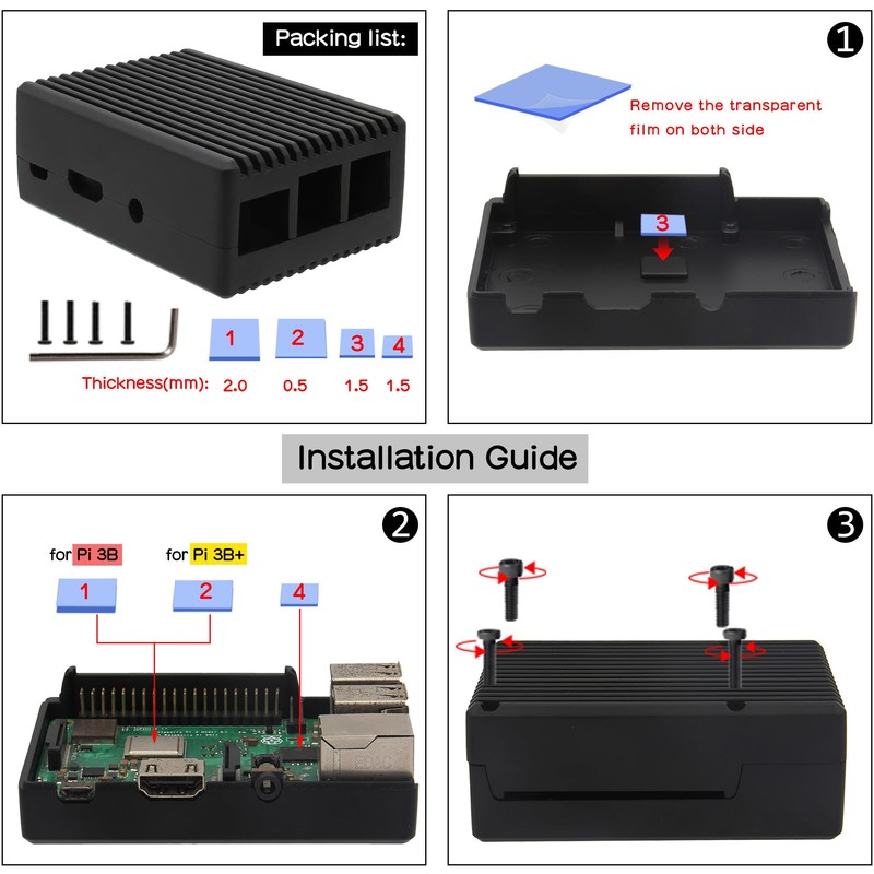Geekworm Raspberry Pi 3 B+/ 3B Case, Passive Cooling Metal