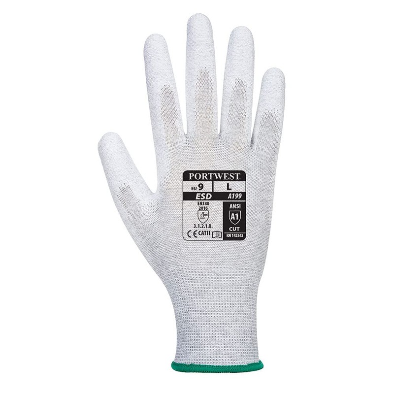 Portwest unisex Antistatic PU Palm Gloves, Grey, Small