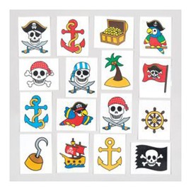 Baker Ross AC882 Pesky Pirate Temporary Tattoos (Pack of 24) Fake Tattoos for Kids Birthdays, Assorted, Small