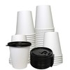 10 oz Disposable White Paper Coffee Cups with Black Flat