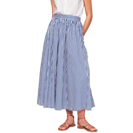 CHARTOU Women Casual Stripe Skirt Back Elastic Waist Long Flowy A Line Skirt with Pockets (X-Large,Blue)
