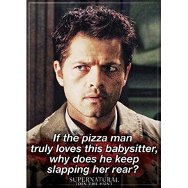 Ata-Boy Supernatural Castiel 'Pizza Man' 2.5" x 3.5" Magnet for Refrigerators and Lockers