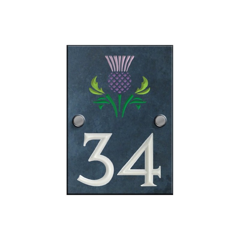 Engraved Slate House Number Sign Plaque with Hand Painted Motif